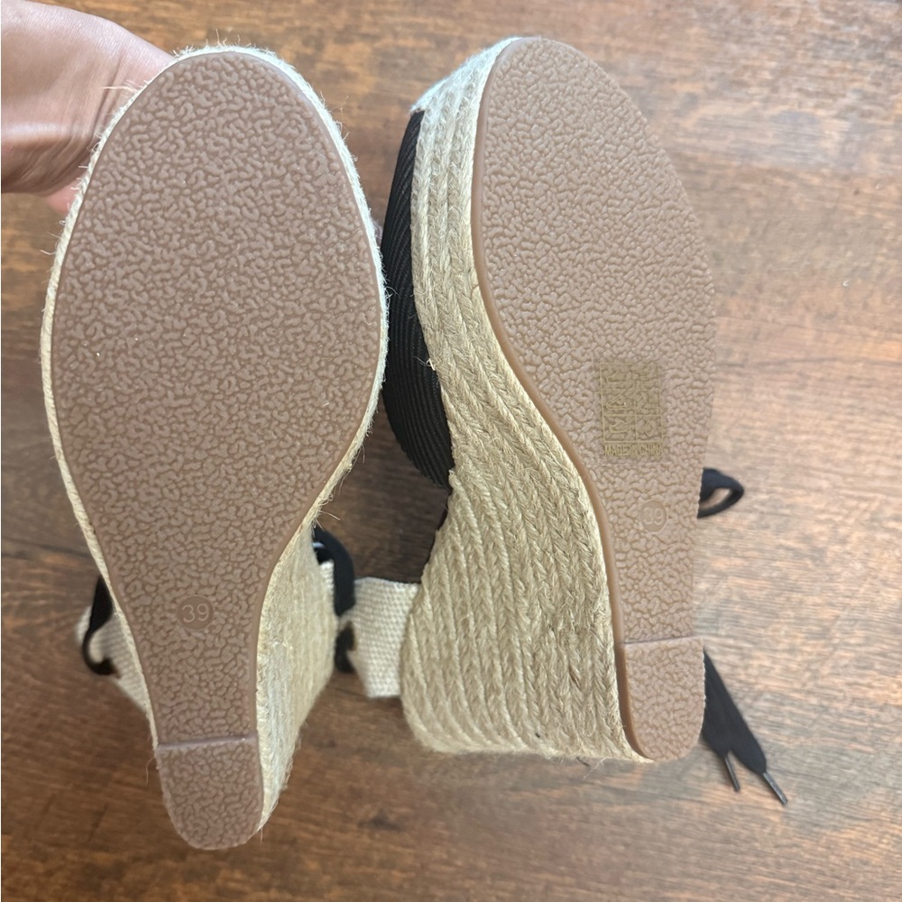 Black and Natural Women’s Espadrille Wedge Sandals - Picture 4 of 5